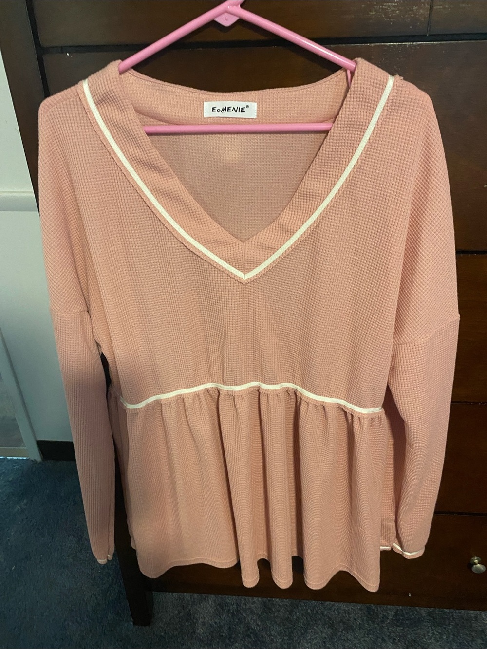 Eomienie Women's Pink V-Neck Waffle Tunic